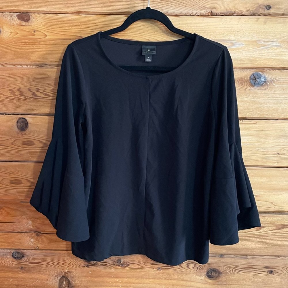 Worthington Black Bell Sleeve Blouse Small